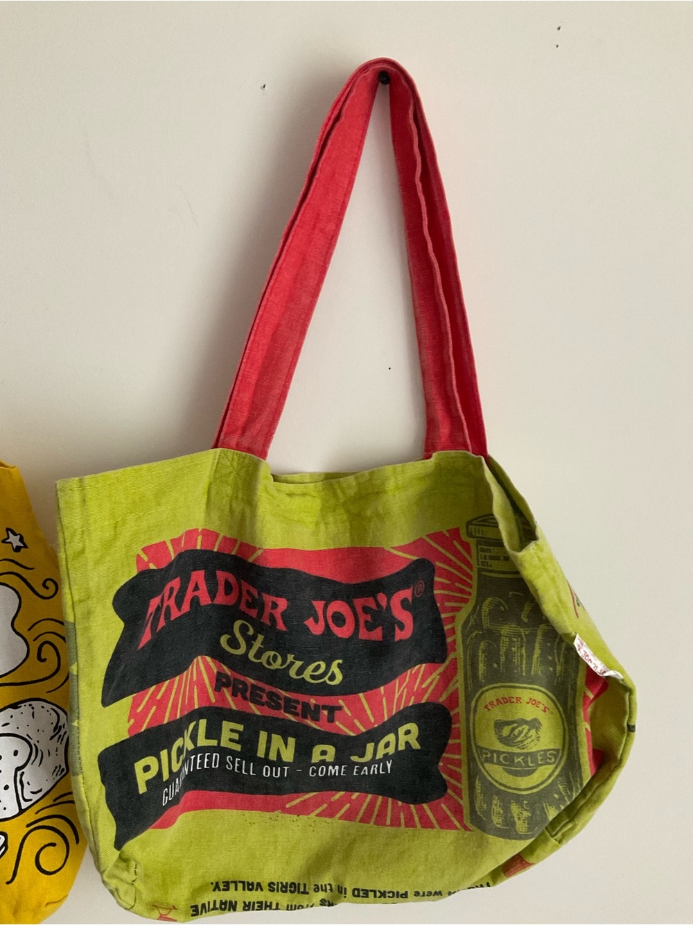 2 Trader Joe Reusable Canvas Bags Breakfast Waffle Toast Milk & Pickle Jar READ - Picture 2 of 8